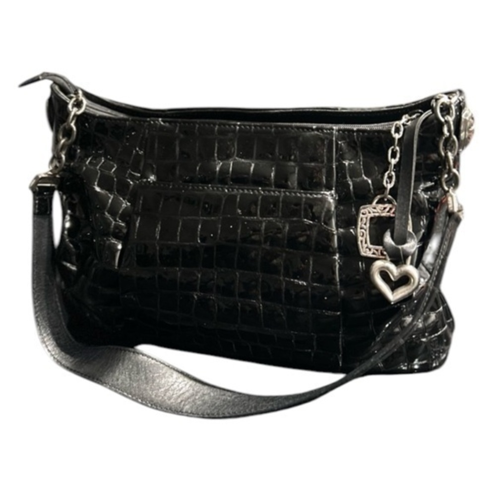 Brighton patent leather croc print black shoulder bag